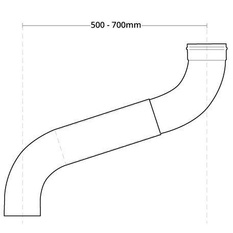 100mm Natural Zinc Downpipe 2-part Offset - up to 700mm Projection (No Galv Steel Version)