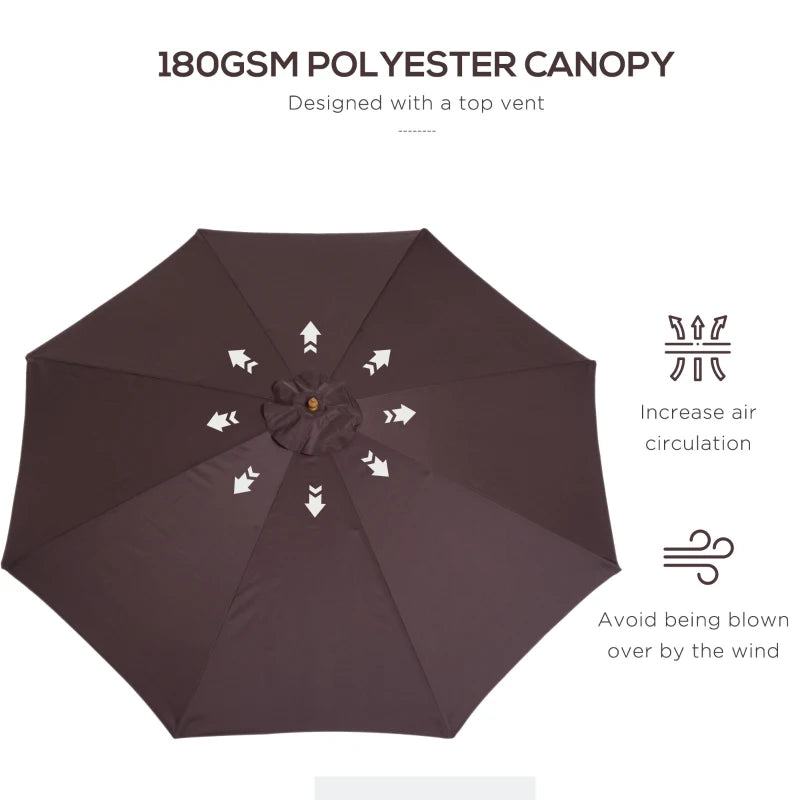 Wooden Coffee Garden Parasol with Pulley Mechanism