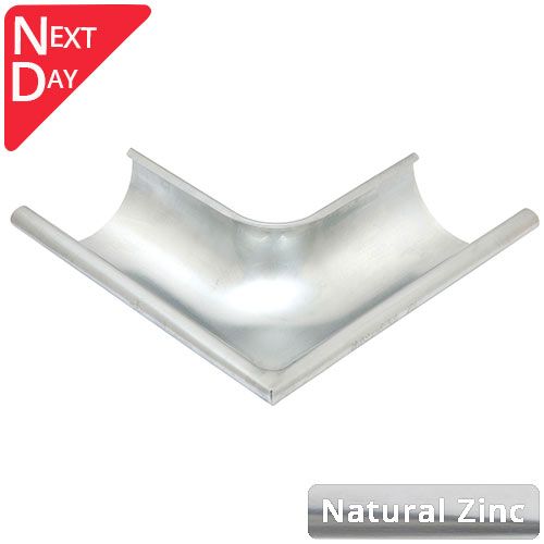 115mm Half Round Natural Zinc 90 Degree External Gutter Angle