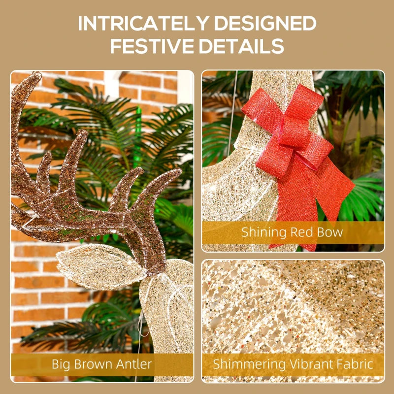 Lighted Reindeer Christmas Decoration - 137 LED Lights, Gold Tone, Indoor/Outdoor Holiday Decor for Garden & Lawn