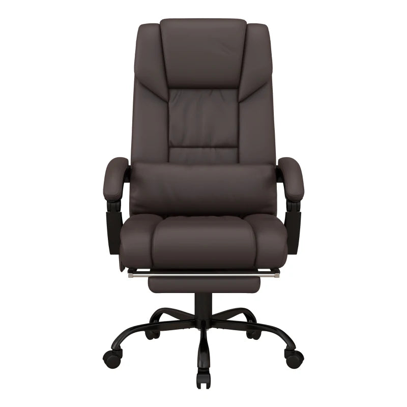 Vinsetto 6-Point Massage Office Chair - Adjustable PU Leather Desk Chair with Footrest for Home Office, Brown