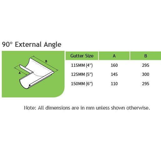 125mm Half Round Natural Zinc 90 Degree External Gutter Angle