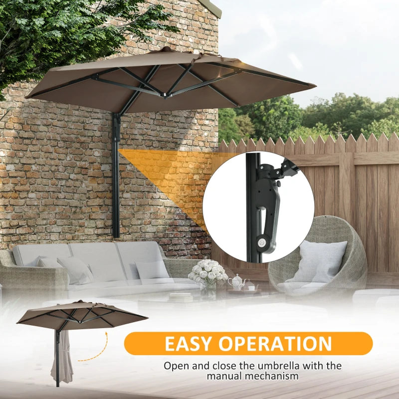 Khaki Wall Mounted Patio Umbrella with Rotatable Canopy - 2.5m