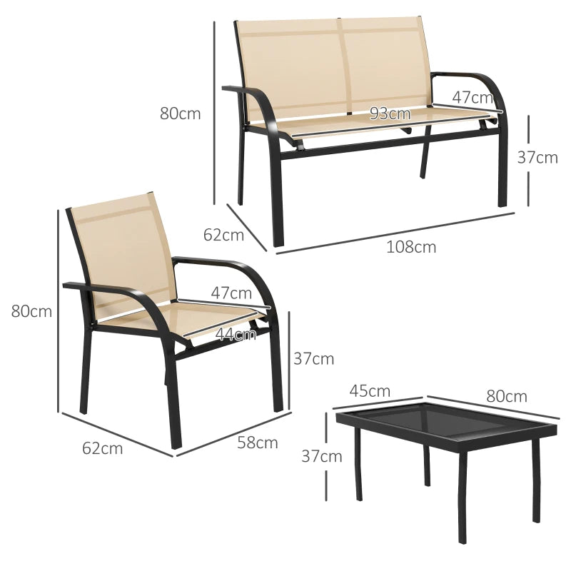 Four-Piece Curved Steel Garden Dining Set in Beige and Grey for Outdoor Relaxation