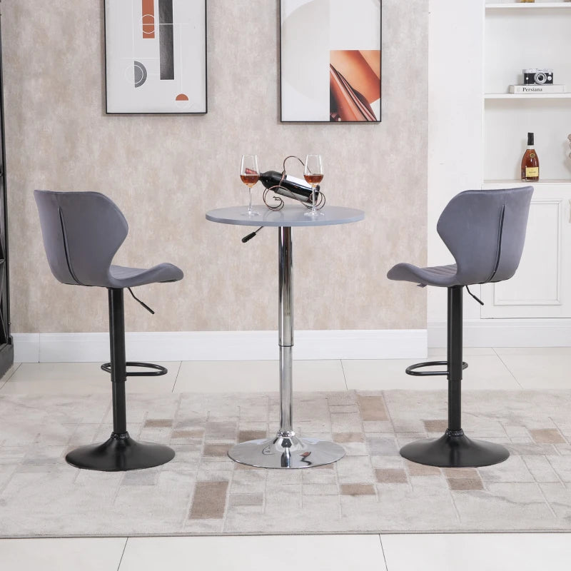 Stylish Grey Velvet Bar Stool Set of 2 - Adjustable Height Swivel Counter Chairs with Footrest for Modern Home Decor