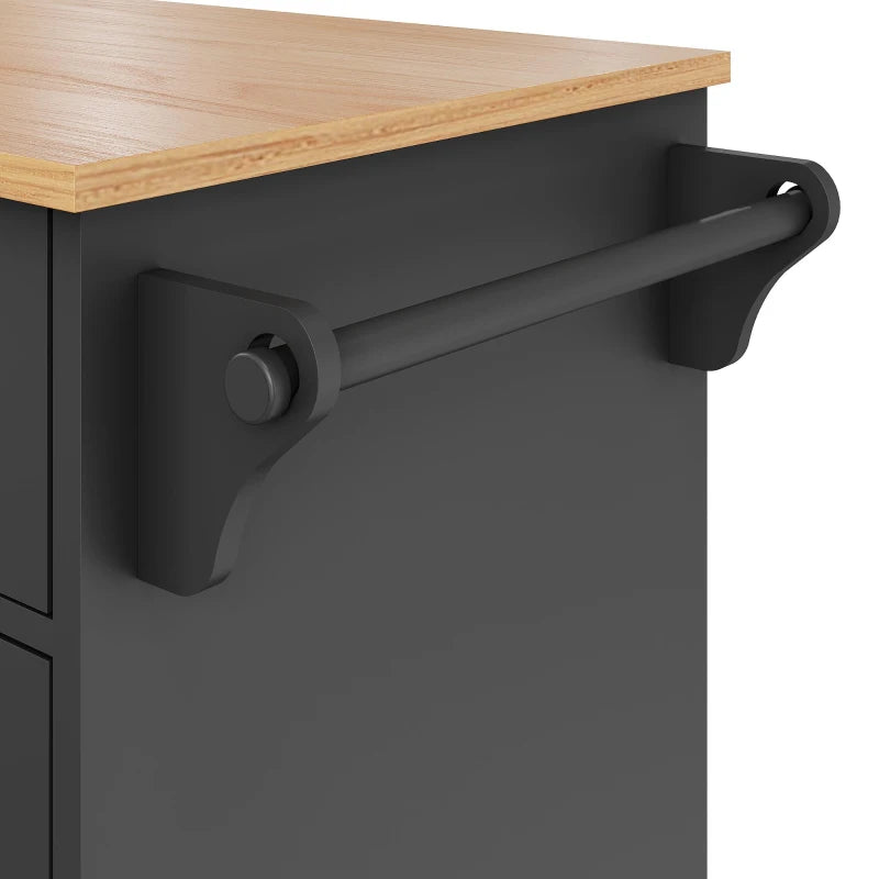 4-Tier Rolling Kitchen Island with Versatile Storage - Black Wooden Finish for Utensils & Kitchen Organization