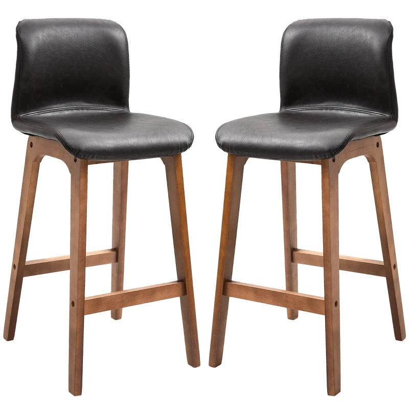 Modern Bar Stools Set of 2 - PU Leather Upholstered Chairs with Wooden Frame & Footrest for Home Bar & Dining Room