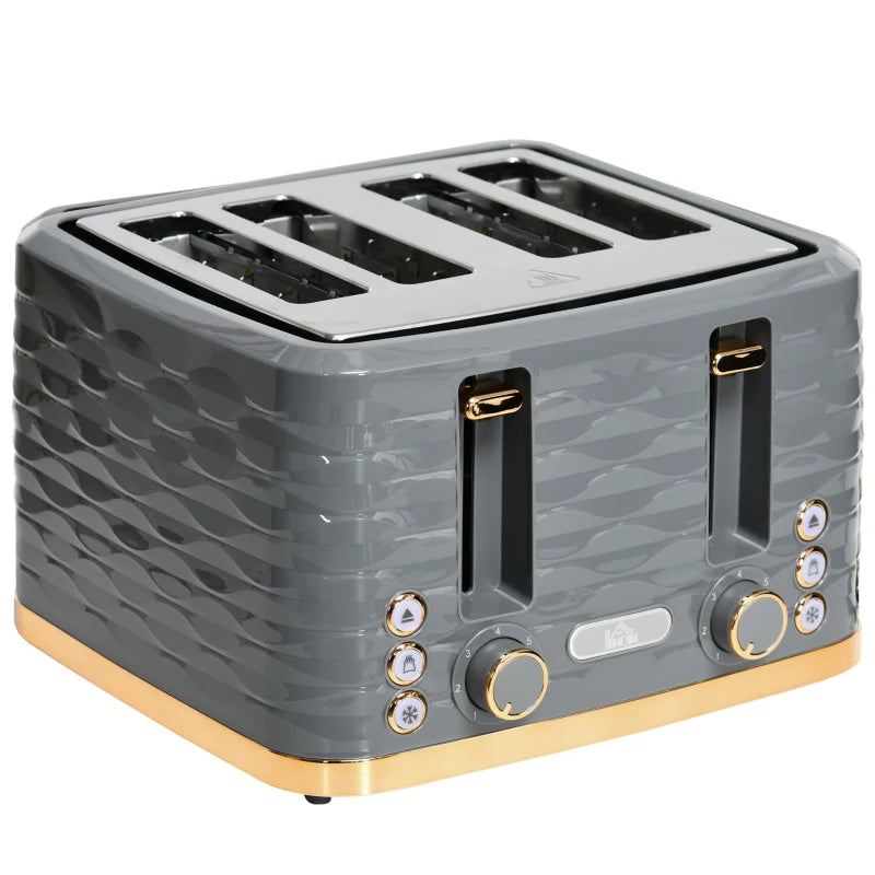 Premium Four-Slice Rippled Toaster in Stylish Grey - Perfect for Even Toasting and Modern Kitchens