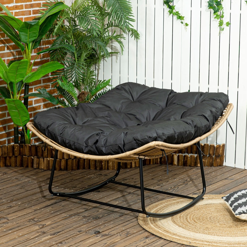 Natural Rattan Rocking Chair with Thick Cushion - Outdoor Patio Furniture