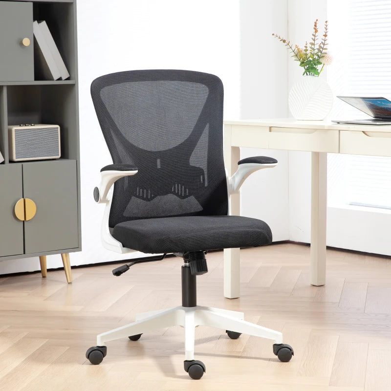 Vinsetto Ergonomic Mesh Back Office Chair with Flip-Up Arms - Stylish Black and White Design for Comfort and Support