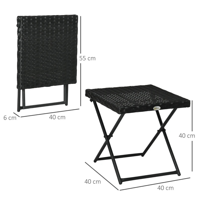 Black Square Wicker Rattan Folding Table