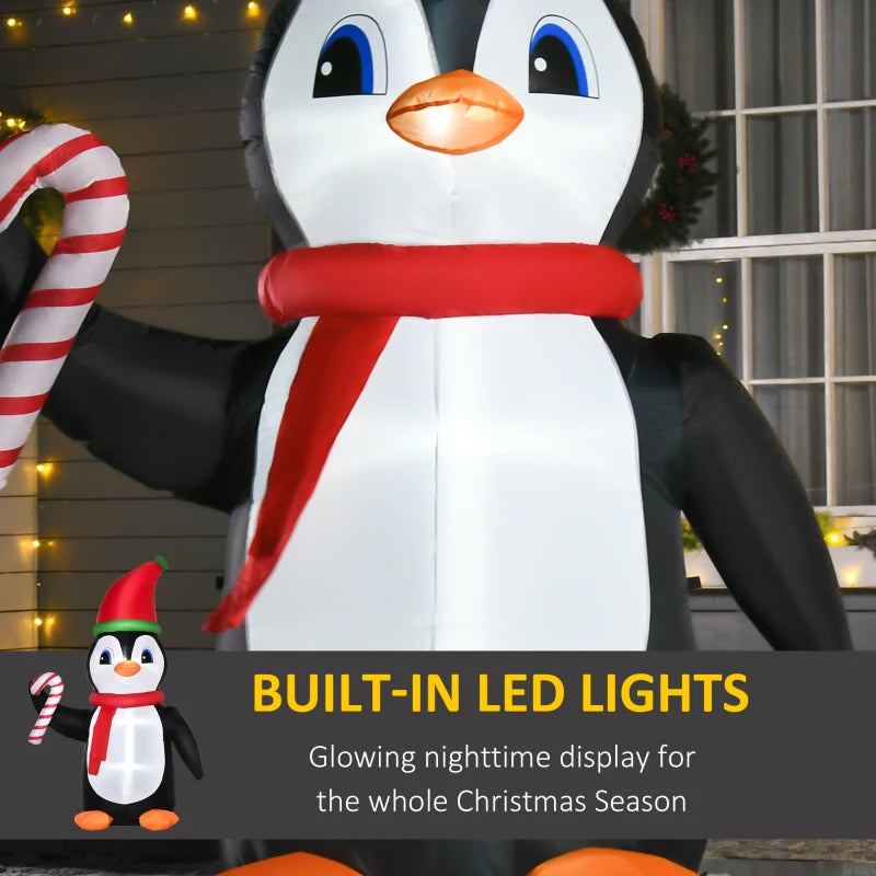8ft Inflatable Christmas Penguin with Candy Cane - LED Outdoor Holiday Decoration for Festive Cheer