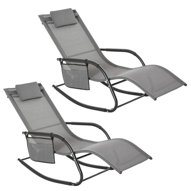 Grey Outdoor Rocking Chair Set with Mesh Fabric and Storage Bag