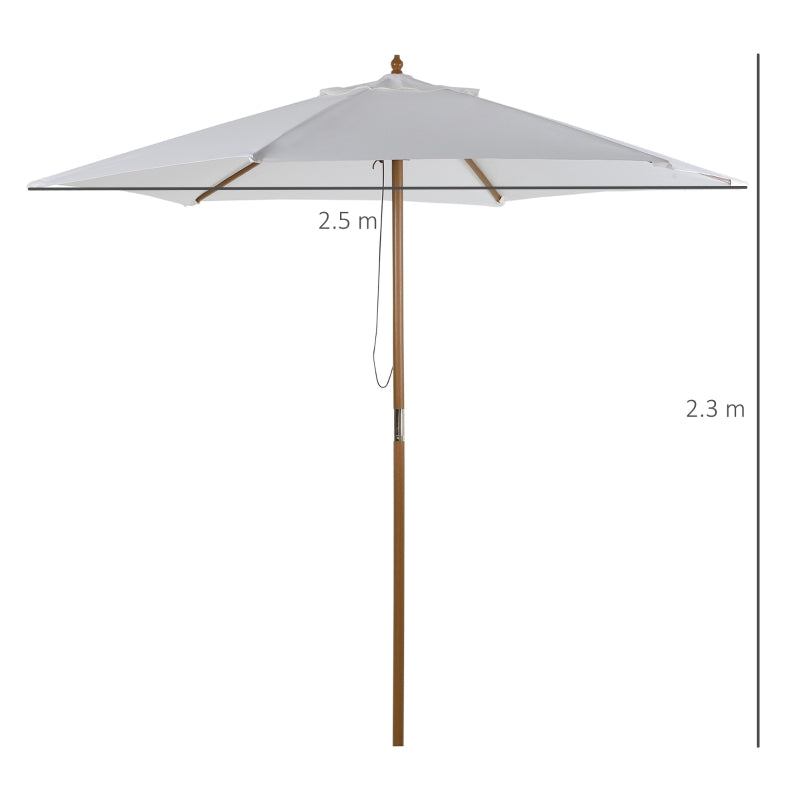 White 2.5m Wood Patio Umbrella with 6 Ribs and Top Vent