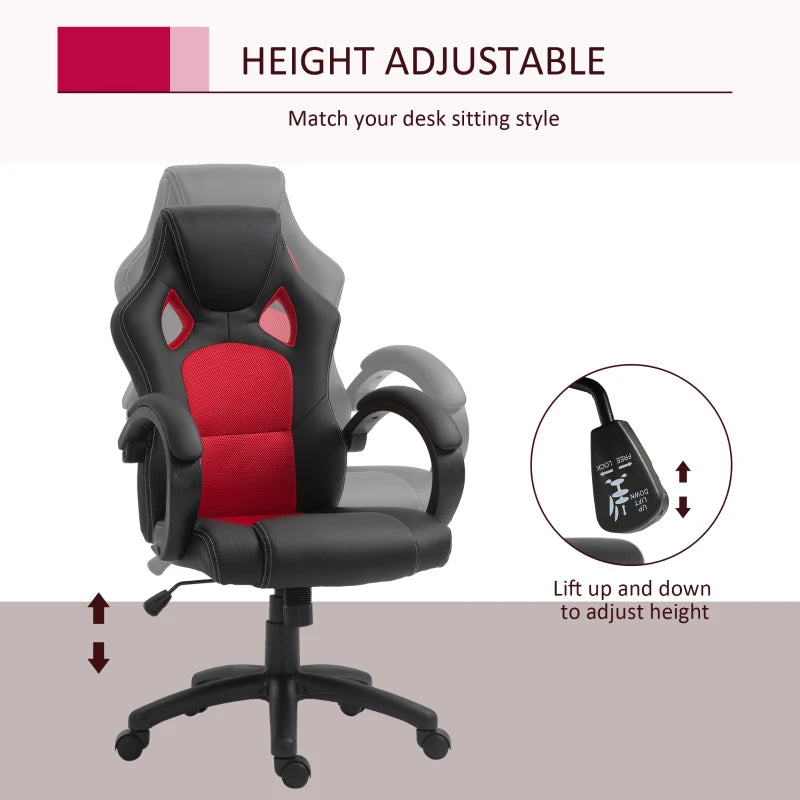Vinsetto Black Faux Leather Swivel Office Chair with Wheels & Armrests - Ergonomic Computer Desk Chair for Home Office