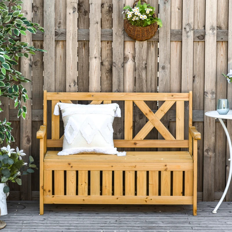 Wooden Patio Storage Bench - 2-Seater Outdoor Seating (Brown)