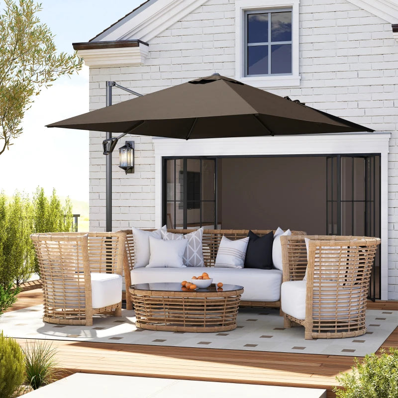 Tan Patio Offset Parasol Umbrella - Outdoor Sunshade for Garden, Deck, and Patio