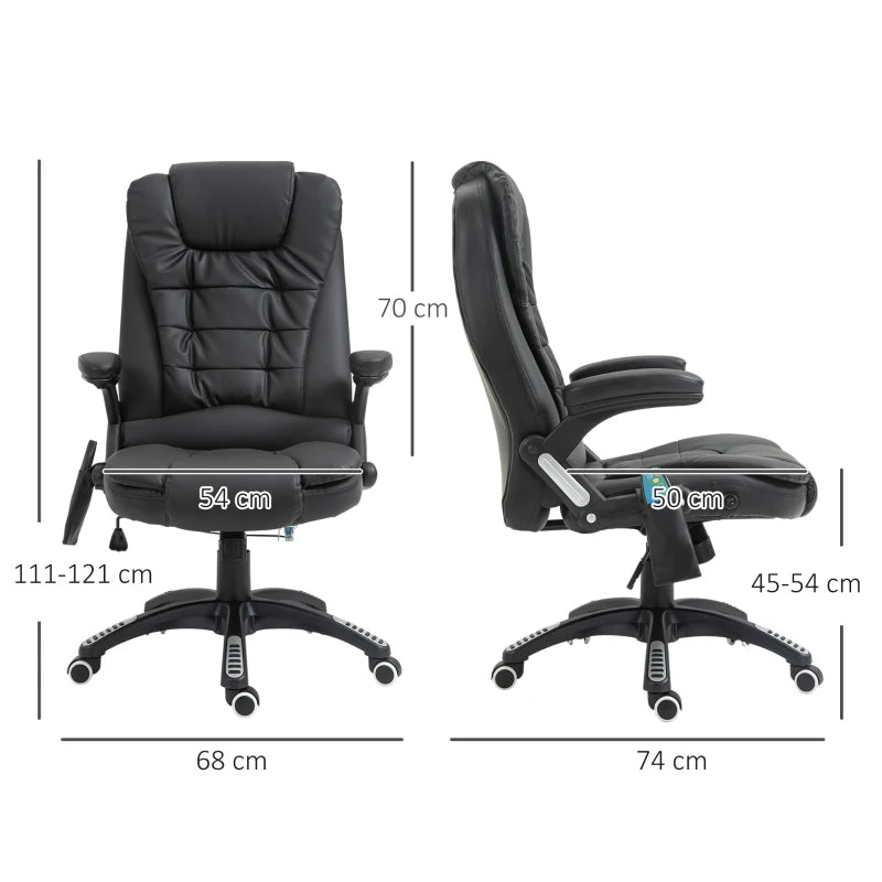 6-Point Heated Massage Office Chair - PU Leather High Back Executive Desk Chair with Adjustable Height & 360° Swivel - Black