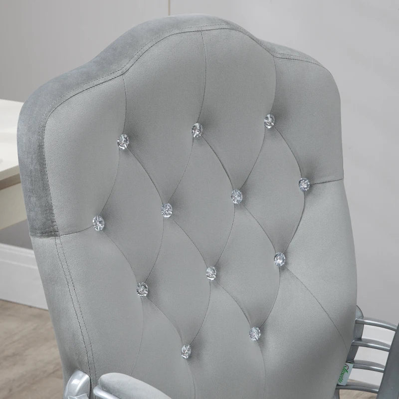 Vinsetto Grey Velvet-Feel Office Chair with Diamante Back - Stylish Ergonomic Design for Home & Office Use