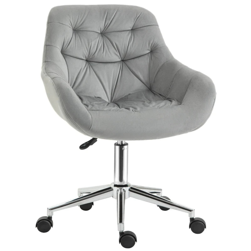 Vinsetto Ergonomic Velvet Home Office Chair - Adjustable Height, Arm & Back Support, Comfy Grey Desk Chair