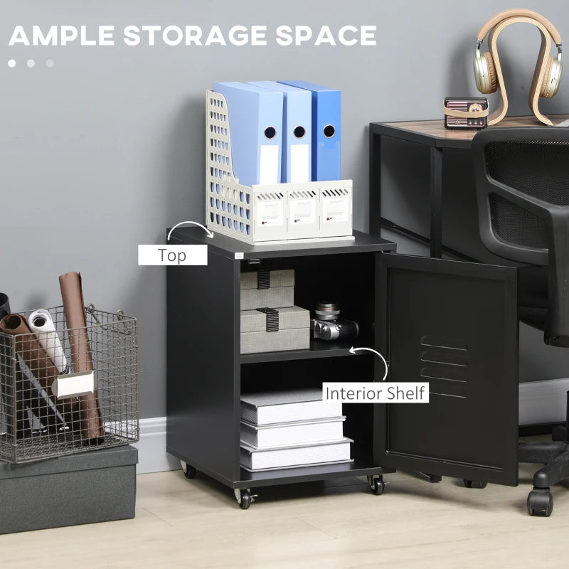 Rolling Metal Filing Cabinet - Industrial Mobile Storage with Adjustable Shelf & Wheels for Home Office & Living Room - Black