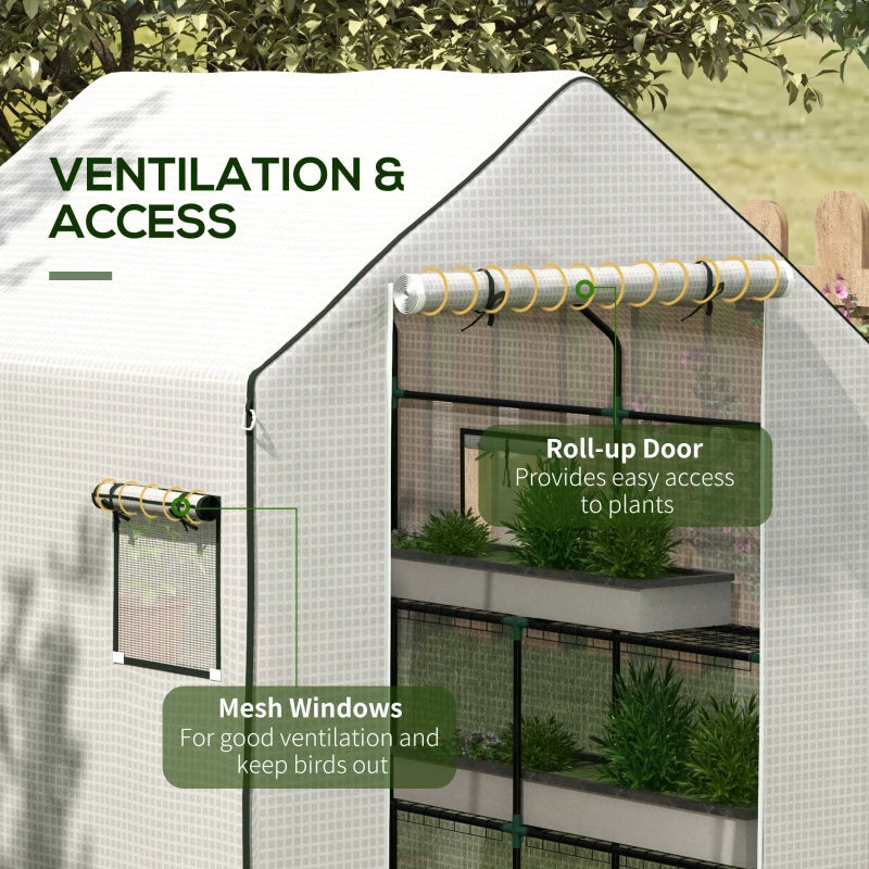 Greenhouse Cover Replacement with Roll-up Door and Windows, 140 x 143 x 190cm, White