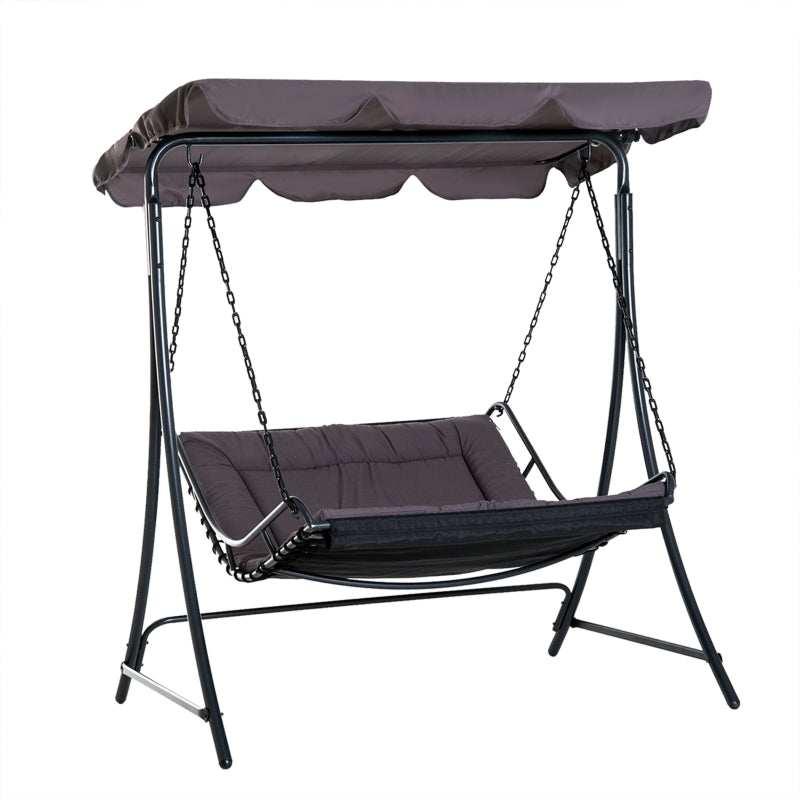 Grey 2-Seater Garden Swing Bed with Adjustable Canopy and Cushioned Seat