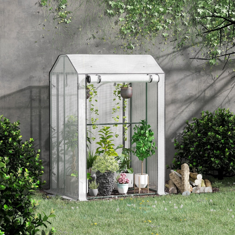 Portable White Mini Greenhouse with 4 Shelves for Plants, 100x80x150cm