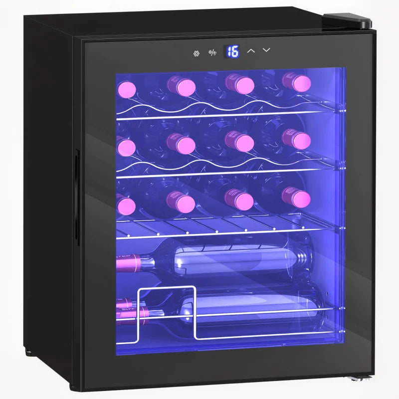 42L 16-Bottle Black Wine Cooler Fridge - Perfect for Home, Compact Design, Energy Efficient, Ideal for Wine Lovers