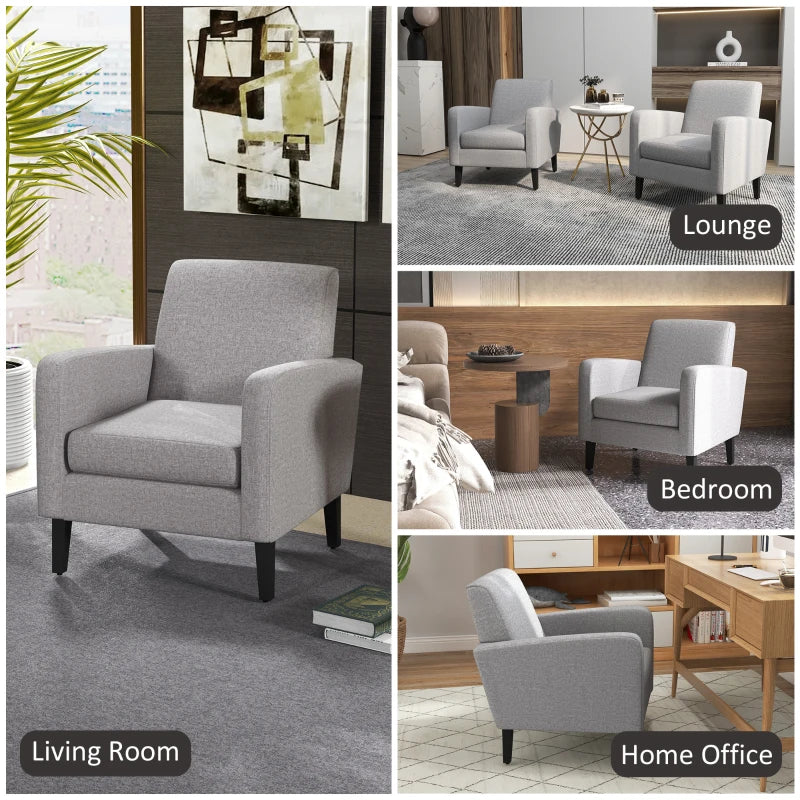 Modern Upholstered Accent Chairs with Rubber Wood Legs - Stylish Armchairs for Living Room and Bedroom in Light Grey