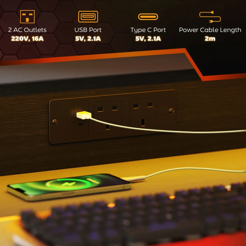Two-Level LED Gaming Desk - Black | Modern Ergonomic Design with RGB Lighting for Ultimate Gaming Experience