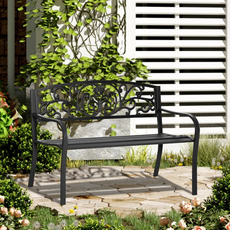 Black Steel 2-Seater Garden Bench