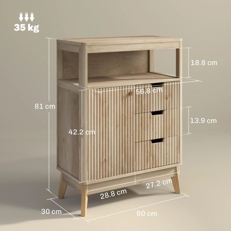 Elegant Small Sideboard with Drawers & Adjustable Shelf - Natural Wood Finish for Stylish Storage Solutions