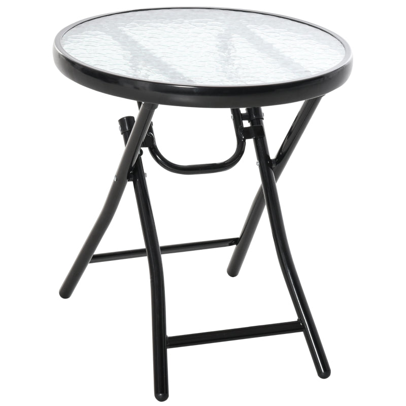 Black Round Glass Garden Folding Table with Safety Buckle