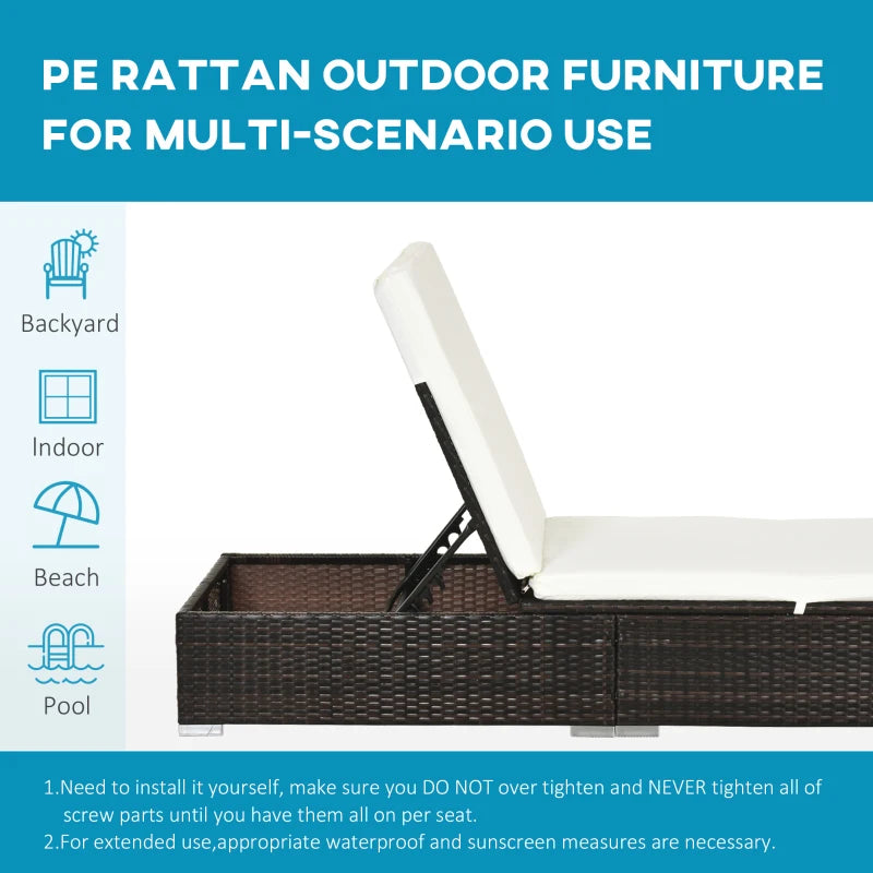 Brown Rattan Sun Lounger Set with Cushions - Outdoor Garden Furniture