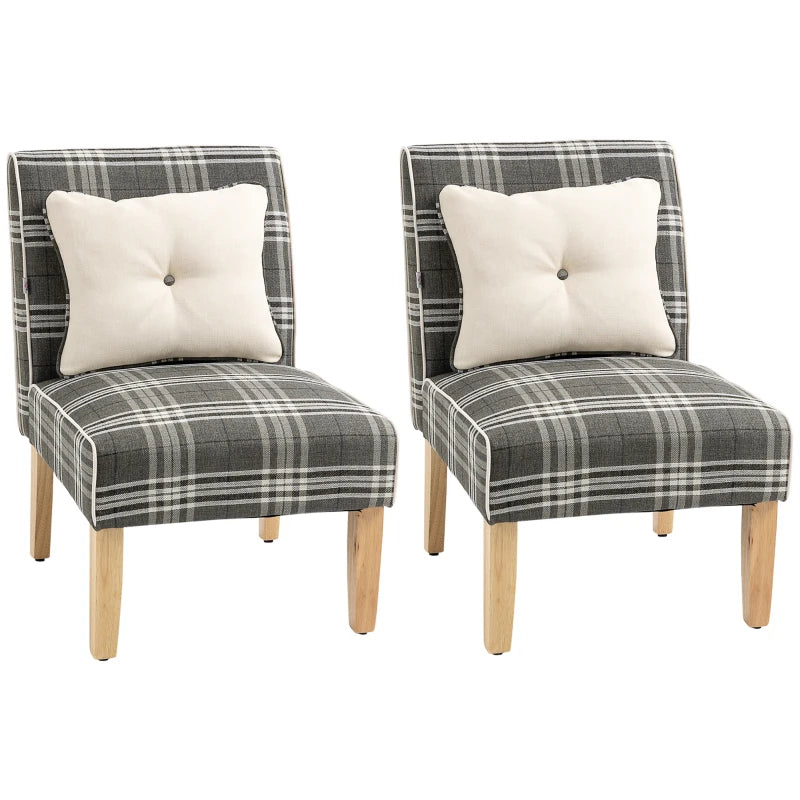 Modern Dining Chairs Set of 2 - Stylish Accent Chairs with Patterned Upholstery & Rubber Wood Legs for Kitchen & Living Room, Grey
