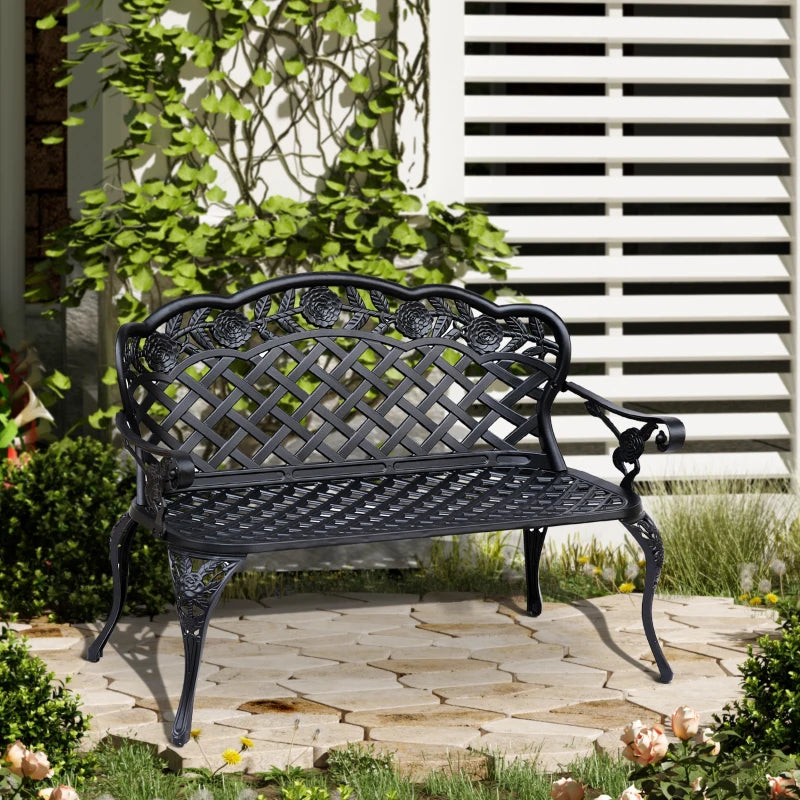 Black Cast Aluminium Garden Bench - 107x58x85 cm