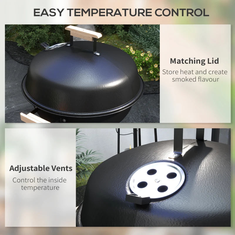 Black Portable Round Charcoal BBQ Smoker with Lid
