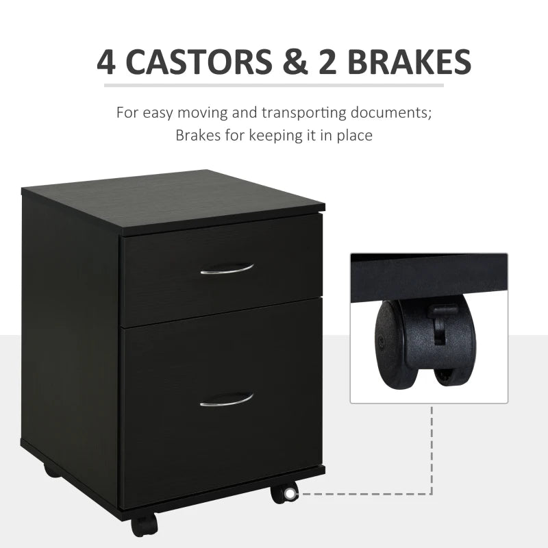 Stylish Black Wood Grain Two Drawer Filing Cabinet on Wheels - Perfect for Home Office Organization