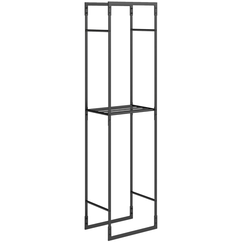 Heavy Duty Metal Firewood Log Holder Rack with Adjustable Shelf - Indoor/Outdoor Fireplace Wood Storage, 45x31x170 cm, Black