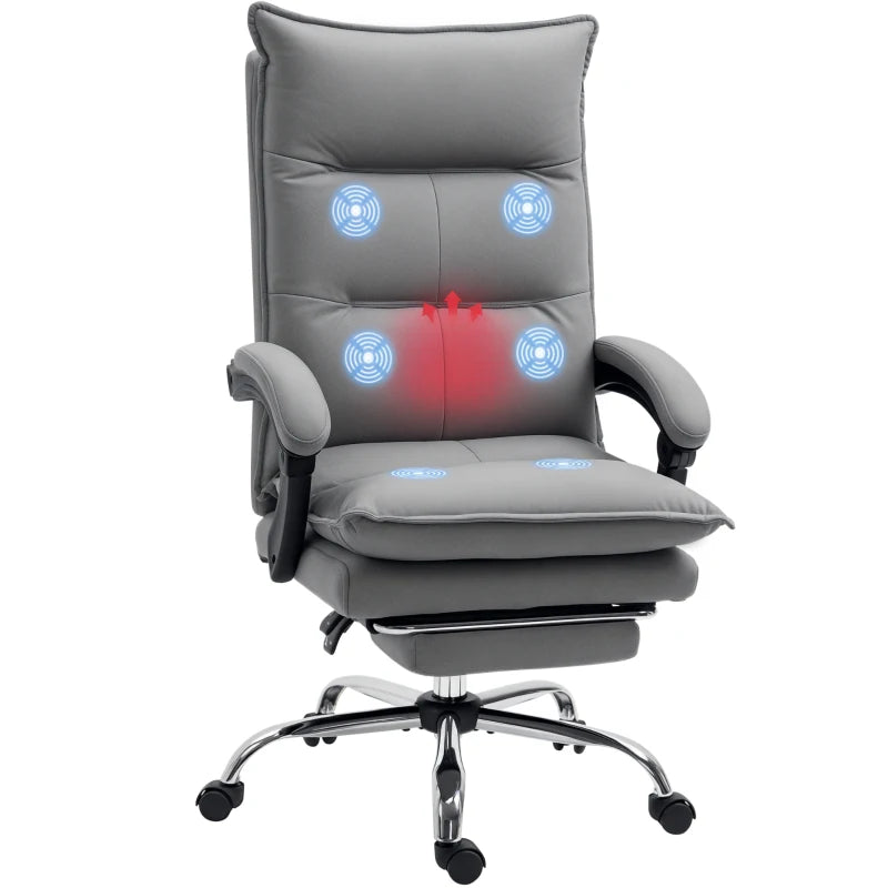 Vinsetto Grey Massage Office Chair with Footrest, 6-Point Massage & Heat, 155° Recline, Thick Padding for Home Comfort
