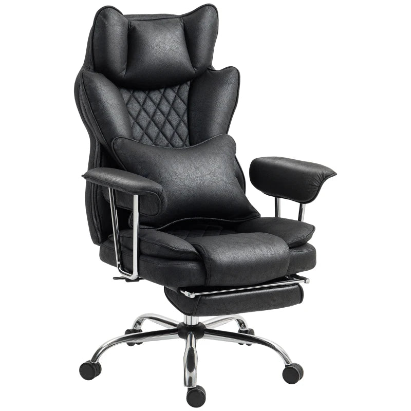 Leathaire Black Reclining Office Chair with Lumbar Support Pillow - Ergonomic Comfort for Home & Office Use