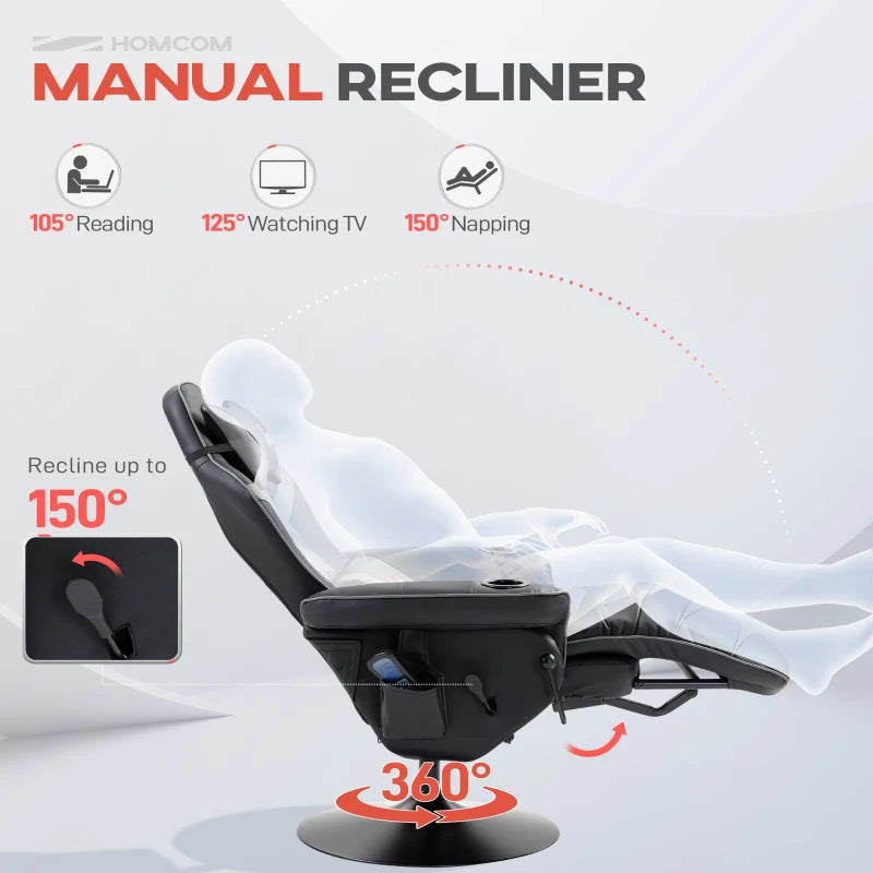 Comfortable Massage Recliner Chair with Remote Control, PU Leather, Cup Holders, Side Pockets, 360° Swivel, Grey