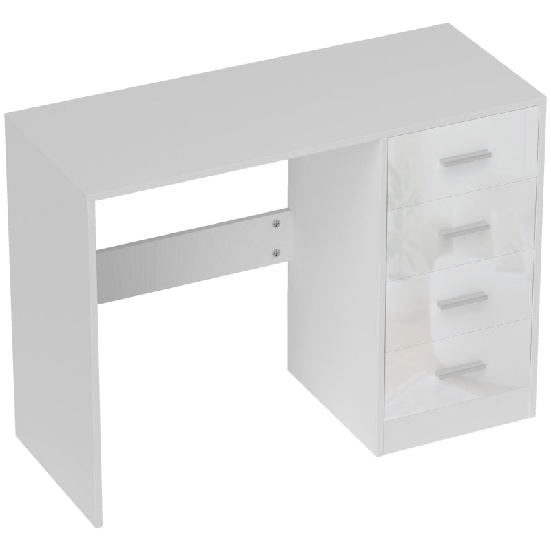 Modern White Computer Desk with Drawers - High Gloss Home Office Writing Workstation & Stylish Dressing Table