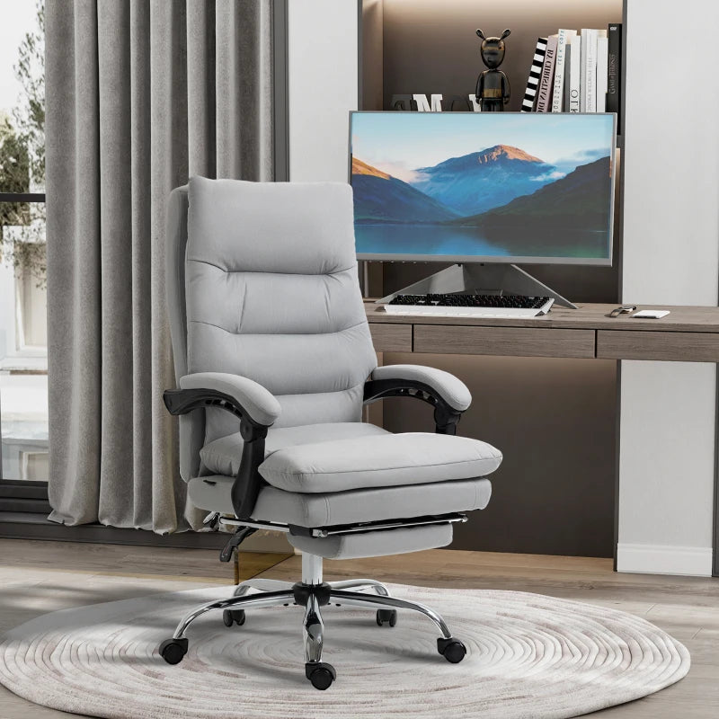 Vinsetto Ergonomic Office Chair with Footrest, 6-Point Massage & Heating, Double Padding, 135° Recline, Grey Microfibre