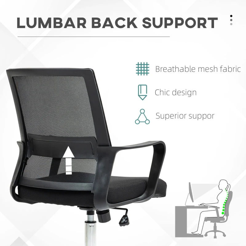 Vinsetto Ergonomic Mesh Back Office Chair with Wheels - Stylish Black Design for Comfort and Support in Home or Office