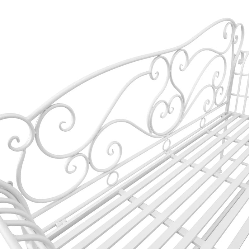 White Metal Garden Bench - 2 Seater Outdoor Seating