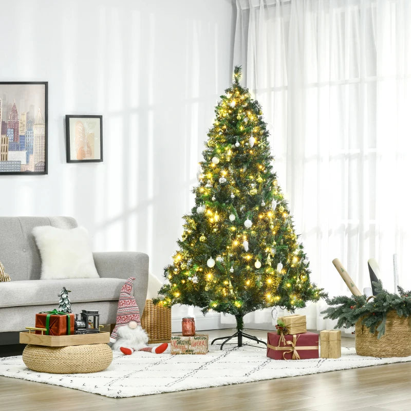 1.8m Pre-Lit Artificial Christmas Tree with 200 LED Lights, Decorative Balls & Metal Stand - Perfect Holiday Décor