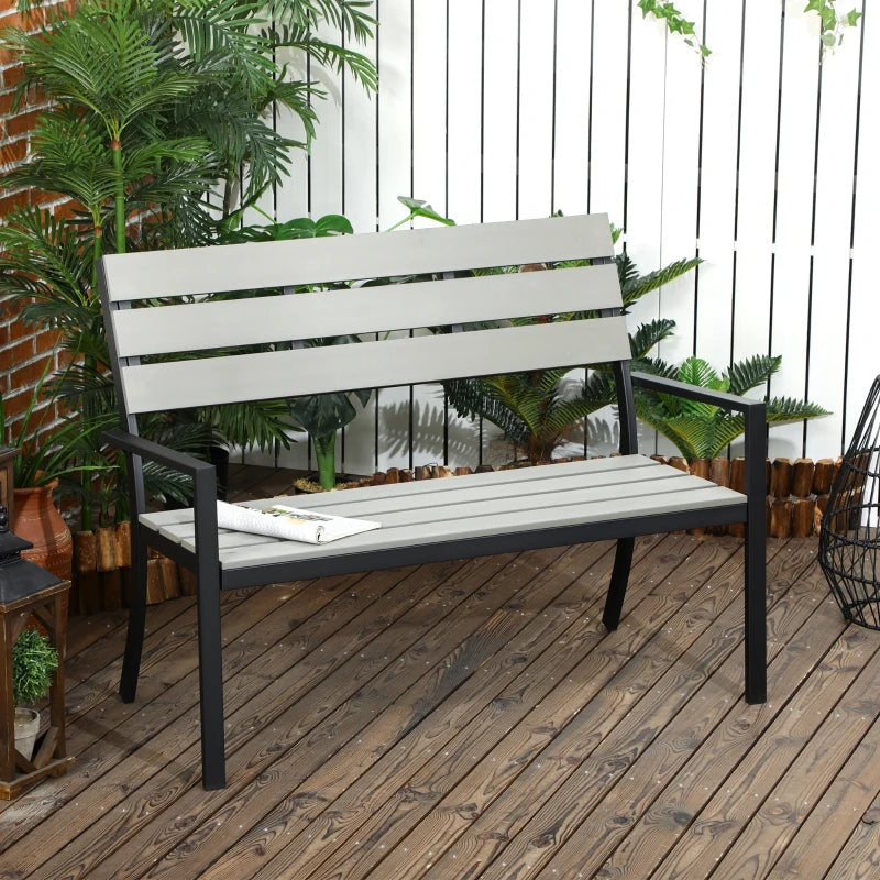 Grey Steel Frame 2 Seater Outdoor Garden Bench