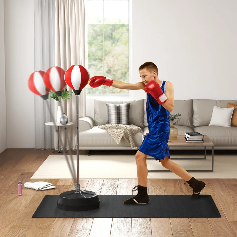 Adjustable Height Boxing Bag Set with Stand for Home Fitness Training Red